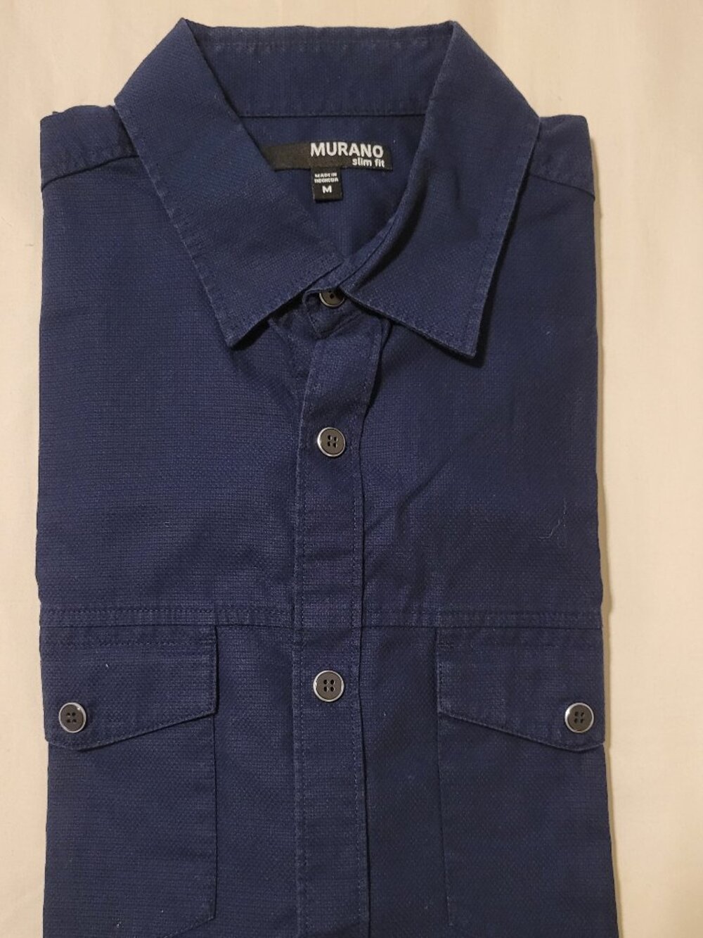 Murano Solid Blue Western Style Snap Button Slim Fit Casual SS Shirt Mens Medium